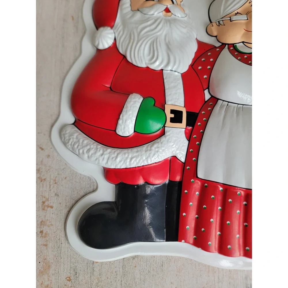 Vintage plastic Mrs Mr Claus cut out Xmas large ornament unique home decor